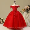 Flower Girl Bead Decoration Long Dress 2022 New Girl Wedding Party Exchange Dress Ball Beauty Sexy Shoulder Dress ► Photo 3/6