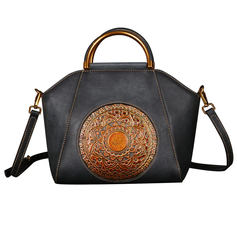 

Nesitu Fashion Vintage Flower Pattern Brown Red Grey Genuine Leather Women Handbag Female Shoulder Messenger Bag Tote M1156