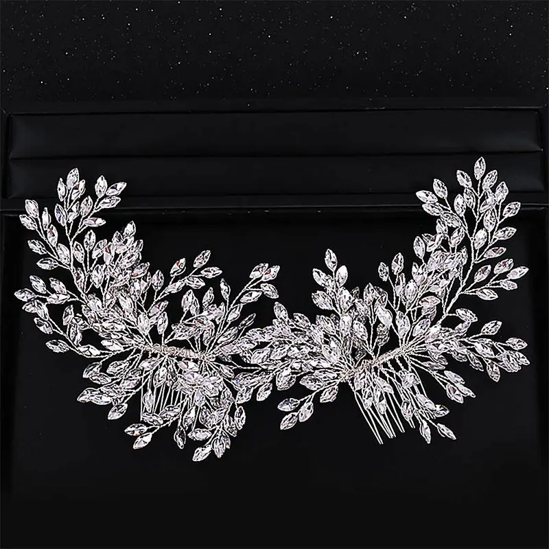 

Fashion Wedding Hair Jewelry Accessories Crystal Rhinestone Double Hair Comb For Bride Leaf Headband Tiaras Headpiece BH