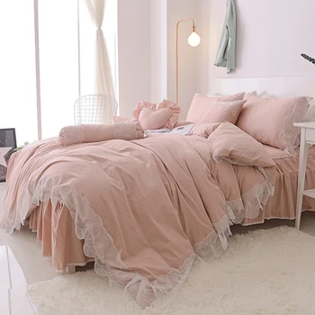 

2019 Lace Princess Bean paste color Bedclothes Quanlity Quilt Cover Set 4pc or 7pcs Collection Bedding Sets
