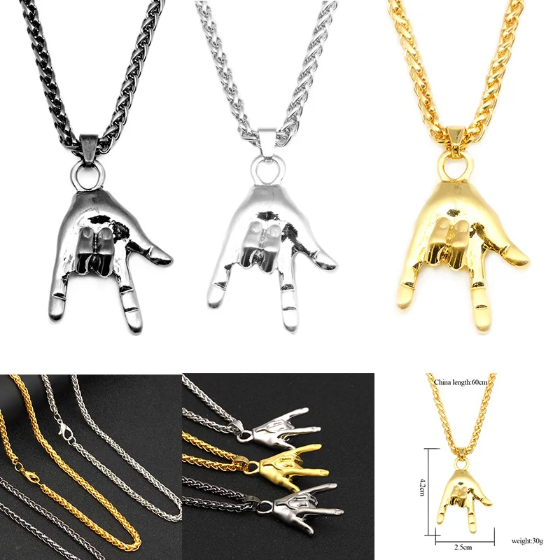 

Punk Rock I Love You Gesture Hand Pendant Sign Language Necklace Charm Hip Hop Jewelry For Men Women Shellhard collier homme