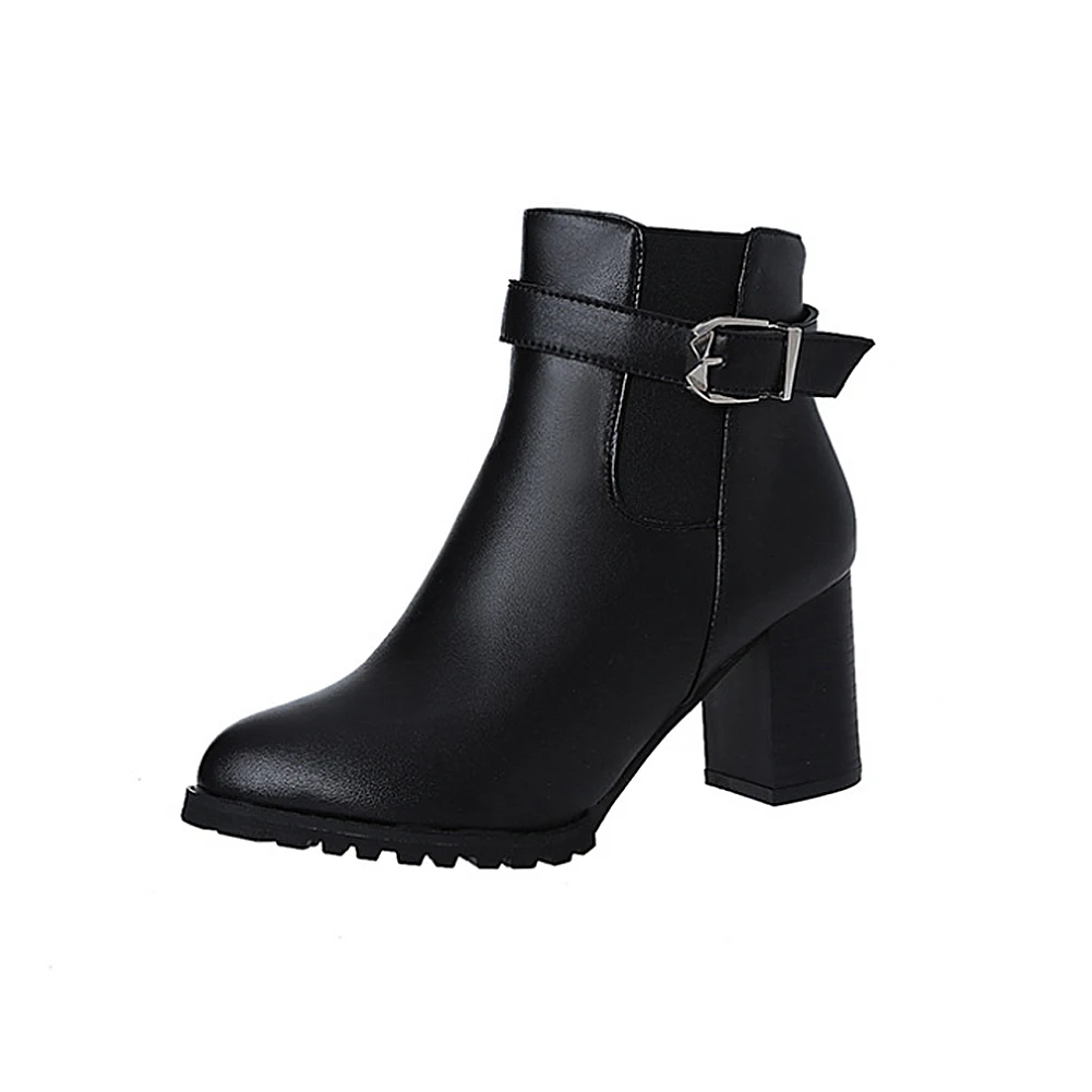 

Hot Sale Russian Shoes Black Platform Martin Boots Women Zipper Spring High Heels Shoes Buckle Ankle Boots Size 35-40