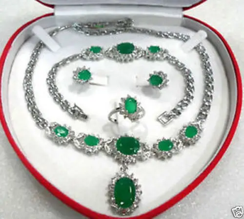 

Hot sale new Style >>>>green jade stone necklace bracelet ring earrs H13