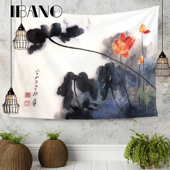 

IBANO Chinese Lotus Flowers Tapestry Art Wall Hanging Blanket Home Decoration for Bedroom Living Room Dorm Yoga Mat Table Cloth