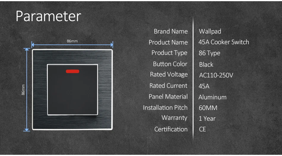 Новое поступление 45A переключатель для плиты Wallpad роскошный настенный выключатель света гладкая металлическая панель кулисный переключатель прерыватель