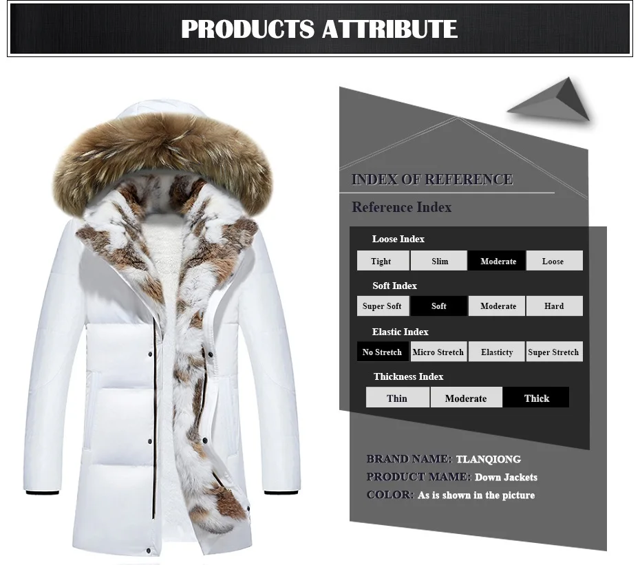 Зимняя куртка, высокое качество, мужская длинная куртка на утином пуху, пальто, толстая подкладка, мужская теплая одежда, воротник из кроличьего меха, теплый с капюшоном
