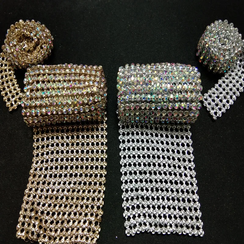 Glitter Bling Bling 30cm Length Quality Gold AB Rhinestone Metal Ribbon  Metal Ribbon DIY quality alloy