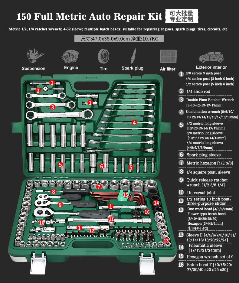 150 шт./компл. ремонт автомобиля набор инструментов для ремонта трещотки для шлица «звездочка» Набор торцевых гаечных ключей многофункциональная Портативный по уходу за автомобилем ящик для инструментов