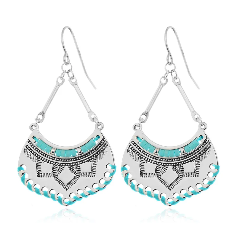 

Resin Beads Long Drop Earrings For Women Silver Color Copper Ethnic Bohemia Female Dangle Hanging Earring Fashion Ear Jewelry