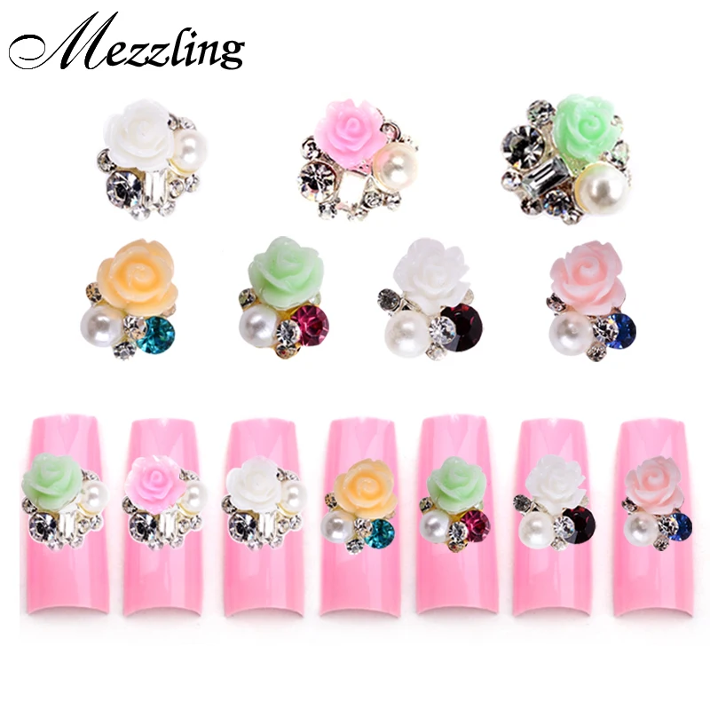 

Rhinestone Alloy Flowers 3d Nail Art Decorations,7Designs(10pcs/lot) Metal Glitter DIY Beauty Nail Supplies Accessories Jewelry
