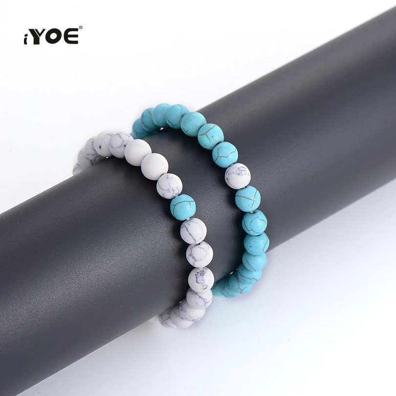 Браслеты IYOE 2 шт./компл. для пар голубые и белые бусины из натурального камня