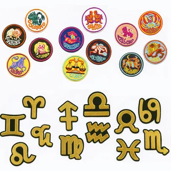 

12 Zodiac Signs Symbols Patterns Two Styles Patchwork Patch Embroidered Patches For Clothing Iron On For Close Shoes Bags Badges