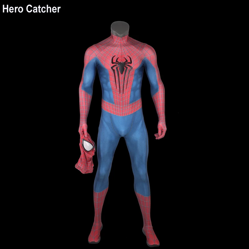 

Hero Catcher4 Top Quality Amazing Spiderman Cosplay Costume With Embossed Chest Logo 3D Print Muscle Shade Spideman Suit