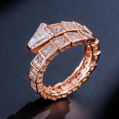 Rosegold Мода кольцо Винтаж перо ослепительно открытые, кольца на палец для Для женщин девочек ювелирные изделия Crytal Свадебные подарочные украшения для помолвки R44 - Цвет основного камня: Rosegold