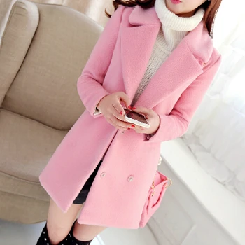 

Women's winter coats fashion long female brand high quality woolen warm overcoat slim jacket plus size