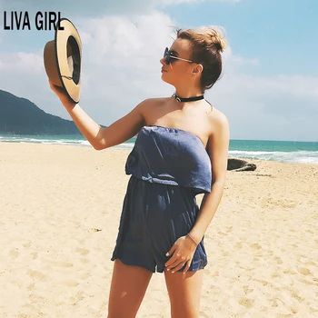 

LIVA GIRL Women Summer Beach Wrap Strapless Rompers Lady Sexy Short Jumpsuit Ladies Off Shoulder Rompers New Arrival