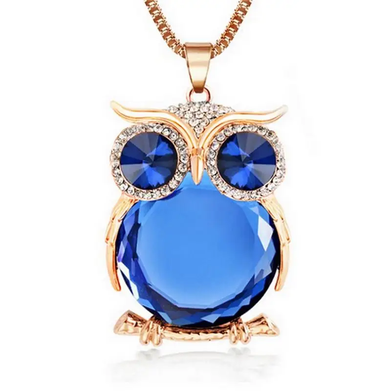 

12 Colors Trendy Owl Necklace Fashion Rhinestone Crystal Jewelry Statement Women Necklace Silver Chain Long Necklaces & Pendants