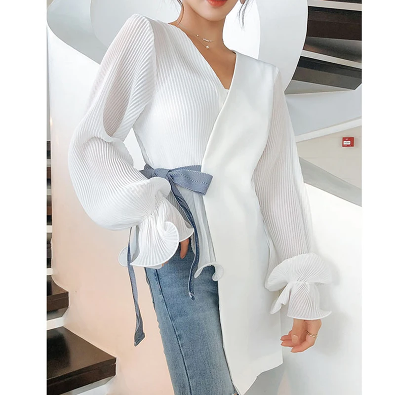 

2019 HIGH STREET Designer Blouse Women's Asymmetrical Wrap Blouse Top