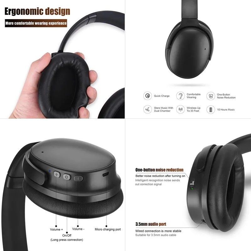 Wireless Headphones Active Noise Cancelling Bluetooth Headphones ANC Wireless Stereo Sport Mobile Phone Headset with Microphone (4)