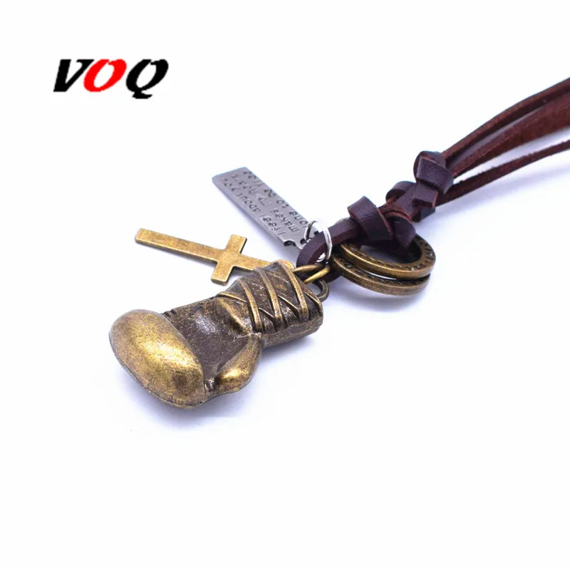 VOQ Мода Регулируемая длина кожаный чокер для мужчин медь сплав Цвет боксерская перчатка Шарм кулон ожерелье Спорт Фитнес ювелирные изделия