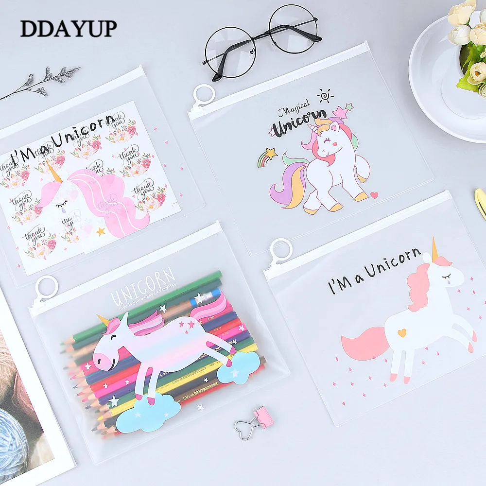 

Cartoon Transparent Pencil Case Kawaii Unicorn Big Large Pencil Bag For Girls Kids Children Office School Supplie Stationery
