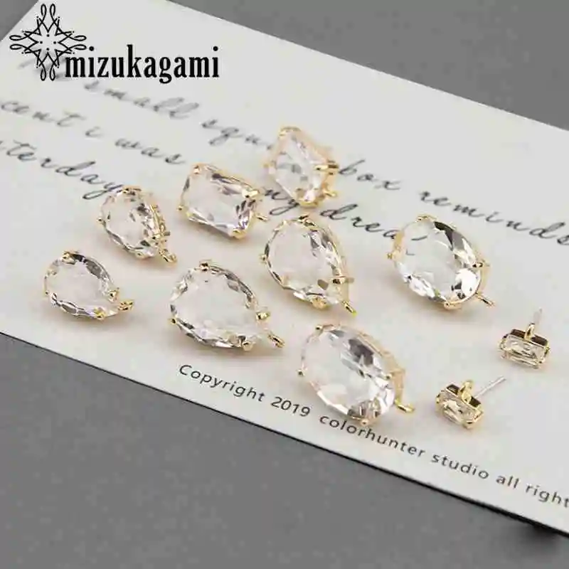 High Quality Golden Zircon Crystal Geometric Base Earrings Connector 10pcs/lot For DIY Fashion Drop Earrings jewelry Accessories