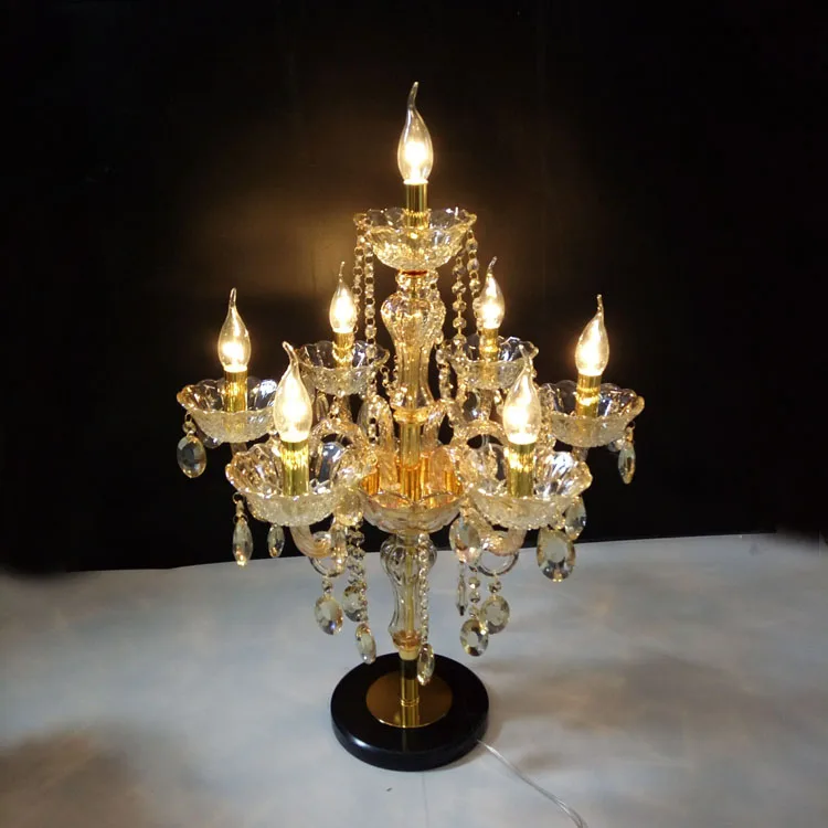 E14* 7 Led Большой шампанского золотой свадебный подсвечник luz вечерние Хрустальные стеклянные подсвечники Настольная лампа для гостиной