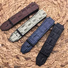 25*19 мм крокодиловый узор коровья кожа резиновый ремешок для часов Бабочка Пряжка для Hublot ремень для большого взрыва ремешок для часов логотип на