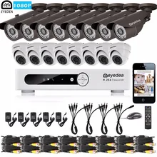 Eyedea 16CH Email Alert DVR 1080P 8 Bullet 8 Dome Outdoor Indoor LED Night Vision CCTV Security Camera Video Surveillance System