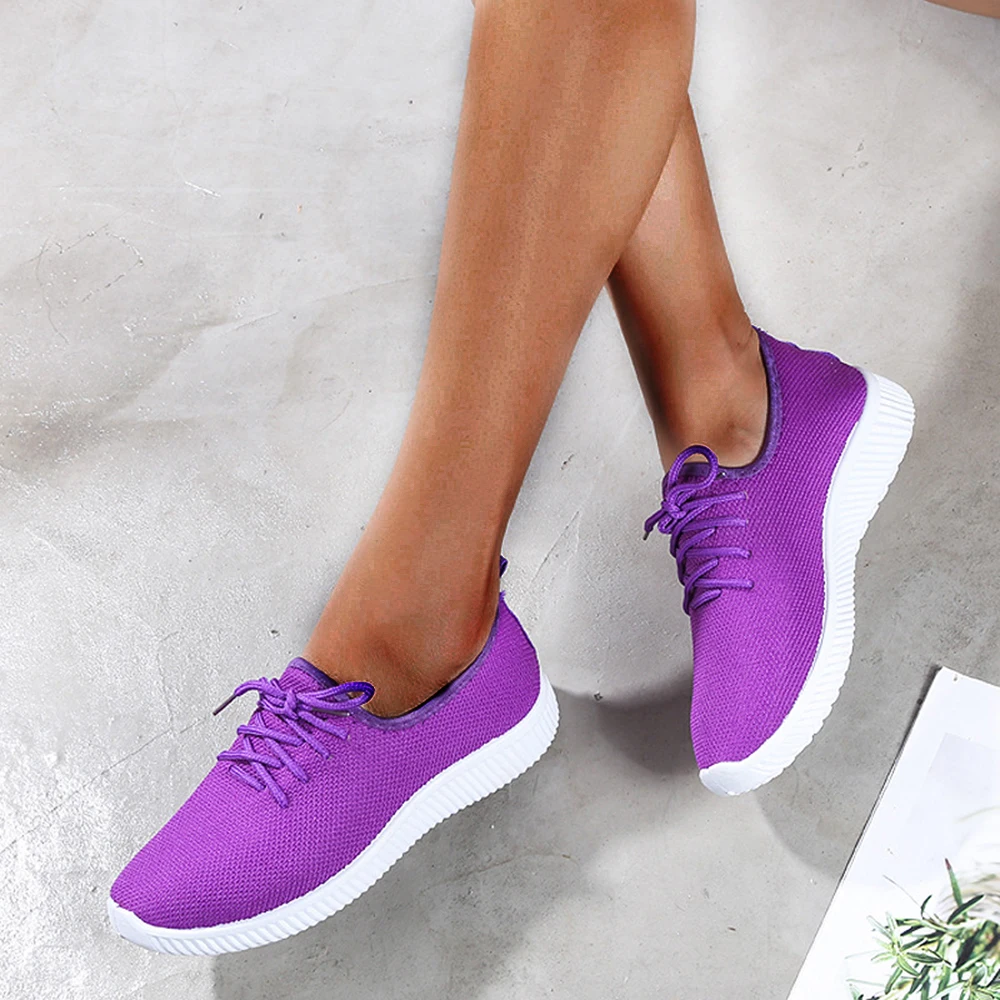 Женские кроссовки, уличная Женская Повседневная дышащая обувь для прогулок, сетчатые кроссовки на плоской подошве, женские вулканизированные tenis feminino - Color: Purple