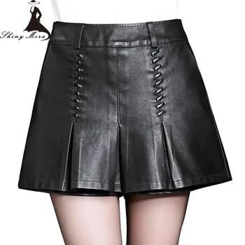 

SHINYMORA Winter Autumn PU Shorts for Women 2017 New High Waist A-Line Leather Shorts Female Fashion Elegant PU Short Pants 4XL