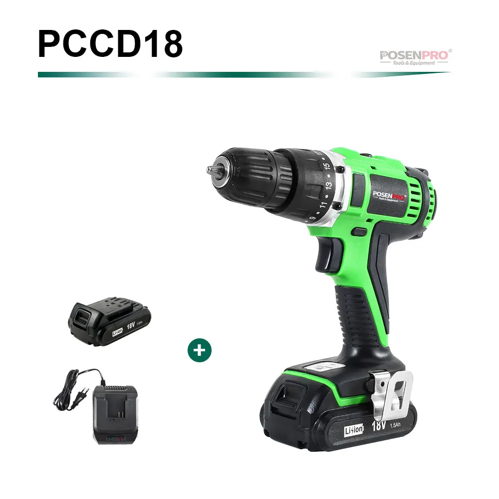 SET5 POSENPRO 18V 45Nm DC литий-ионный Батарея 3/8 дюймов 2-Скорость электрическая дрель Мини Электрическая отвертка Беспроводной Мощность драйвер - Цвет: SET5