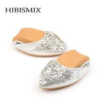 HIBISMIX цветочный Женские туфли-лодочки модная обувь из ткани, расшитой блестками; туфли Для женщин отгибающимся краем; Туфли без каблуков мягкий цветок Для женщин Повседневное рабочее Вождение обувь 1008