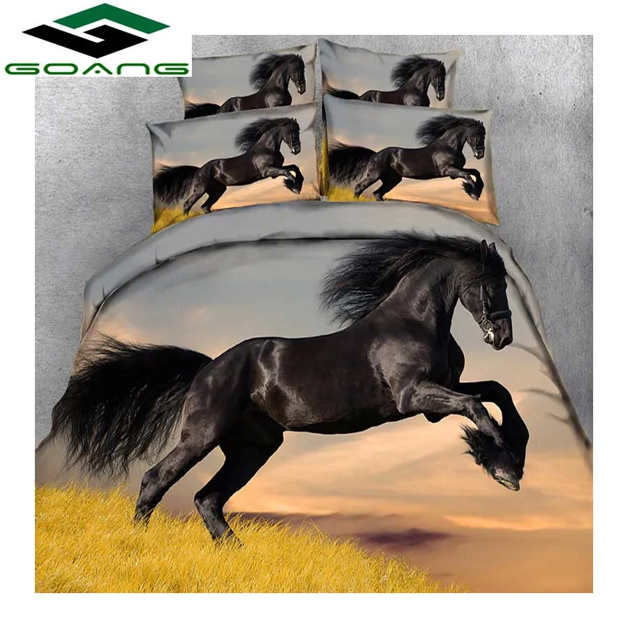 GOANG Classic theme bedding sets animal Pattern Duvet Cover Pillowcase Home Textiles luxury Bedding Set Dark horse running