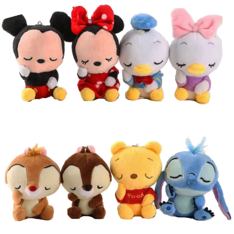 

Disney 12cm Mickey Minnie Mouse Plush Toys Doll Winnie Bear Squirrel Bag Ornament Keychain Chip Dale Pendant Toys gift for kids