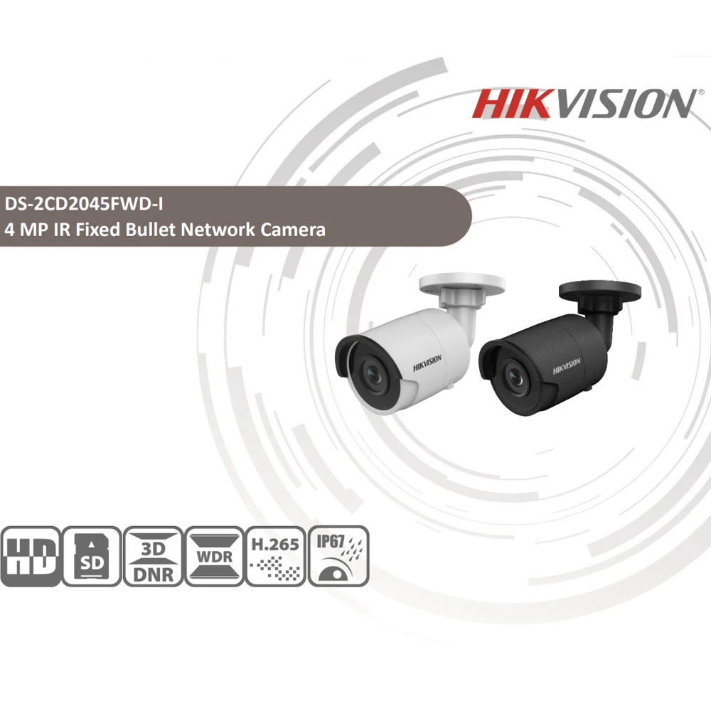 Hikvision DS-2CD2045FWD-I POE камера видеонаблюдения 4MP ИК Сеть мини пуля камера 30 м ИК IP67 H.265+ слот для карты SD