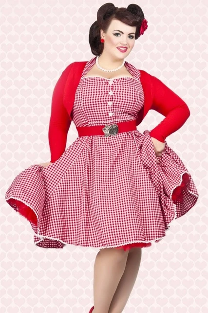 Summer Vintage 50s Gingham Lace Trim Swing Gretel Halter Dress Red Rockabilly Pinup Plus Size Dresses Vestidos - Dresses - AliExpress