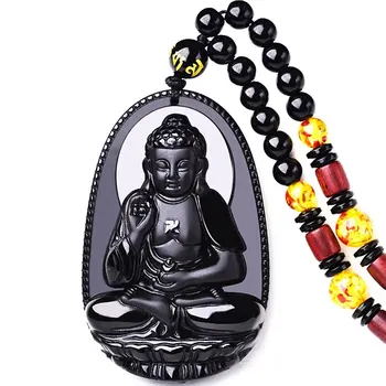 

Koraba Fine Jewelry Buddha Pendant Necklace Bodhisattva Amulet Talisman Made of Obsidian Gemstone Free Shipping