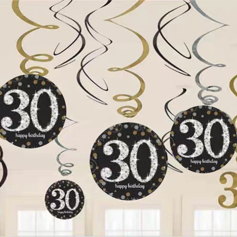 

6pcs 30 Years Decoration Party Happy Birthday 30 40 50 60 70 Years Old Spiral Hanging Ornaments Birthday Party Decorations
