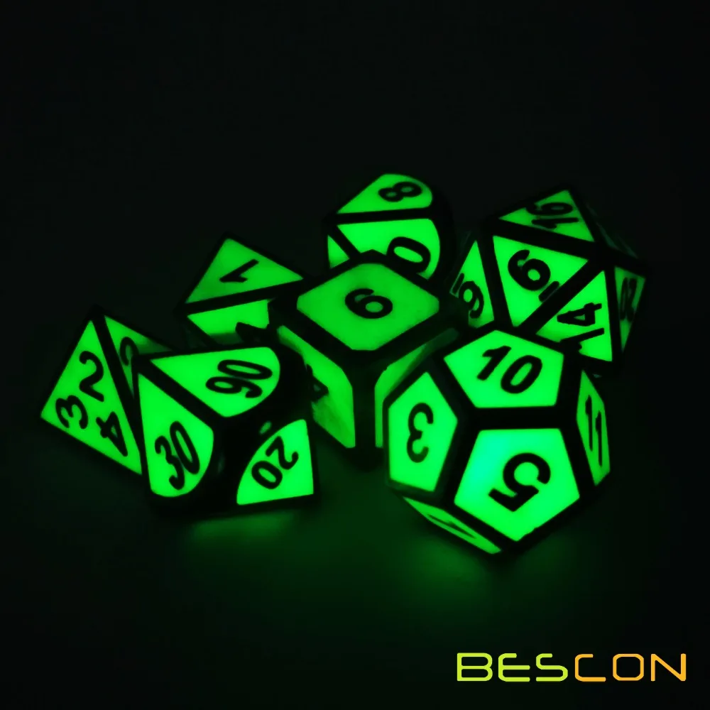 Bescon супер светится в темноте металлические многогранные D & кости набор из 7