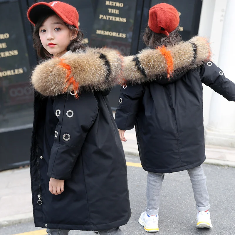

Teenage Girls Winter Down Jackets 2018 New Big Real Fur Hooded 8 10 12 14 years Teenage Girls Clothing