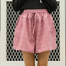 2019 New Fashion Plaid Women pants Summer Casual pantsLarge Size Cotton Wide Leg Pants Loose Tie Elastic Female Waist pants frilled tie waist plaid pants