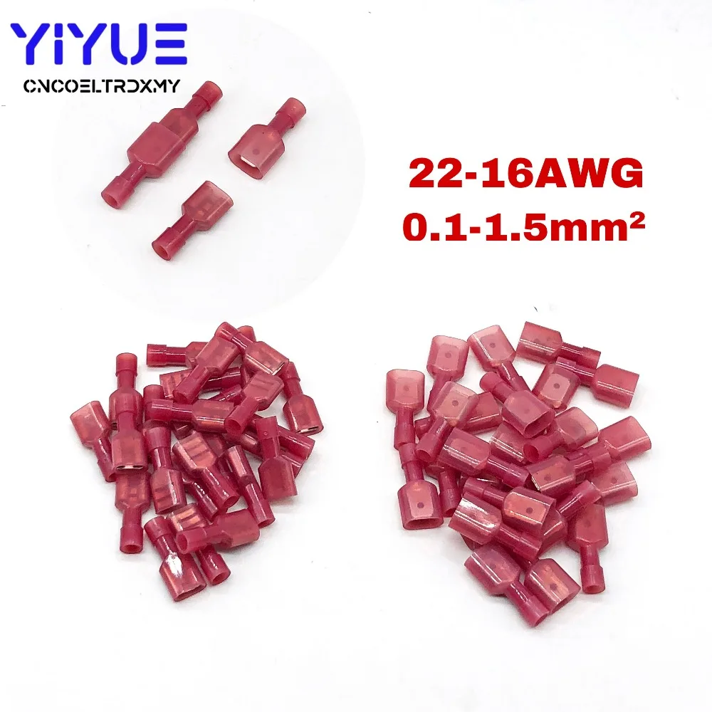 

50PCS Male Female Male Insulated Spade Joint Connector Crimp Terminal Connectors Cable Wire Connector MDFN FDFN1.25-250