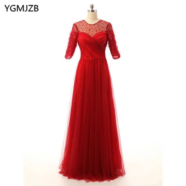Elegant Red Mother Of The Bride Dresses 2018 A Line Half Sleeves Elegant Red Mother Of The Bride Dresses 2018 A Line Half Sleeves Beaded Tulle Long