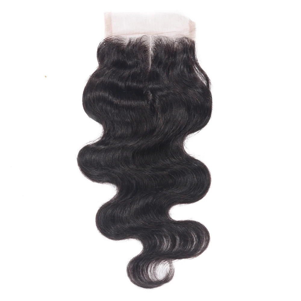 Три волнистые часть бразильский объемная волна Кружева закрытия с ребенком волос 4x4 дюймов натуральный черный человеческих волос закрытие 8-20 дюйм(ов