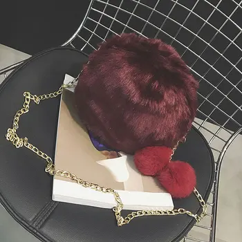 

Autumn Winter Women Plush Chains Shoulder Bags Sweet Ladies Girls Faux Rabbit Fur Messenger Crossbody Bag Small Handbag New