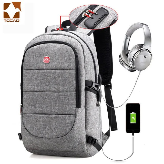 

TCGAD New Oxford Backpack Large Capacity Laptop Backpacks Shoulder Bag with Security Coded Lock USB Cable and Charging Port Male