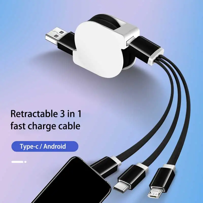 

3 in 1 retractable fast charger cable for huawei phone type-c usb charging cable for samsung oppo micro usb for redmi oneplus lg