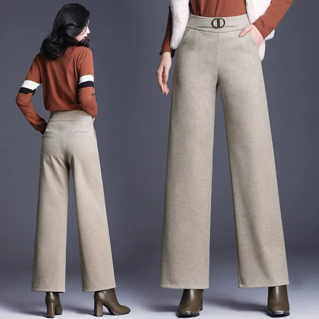 2018 Winter New Fashion Women Casual Pants Winter Wool Trousers Elegant