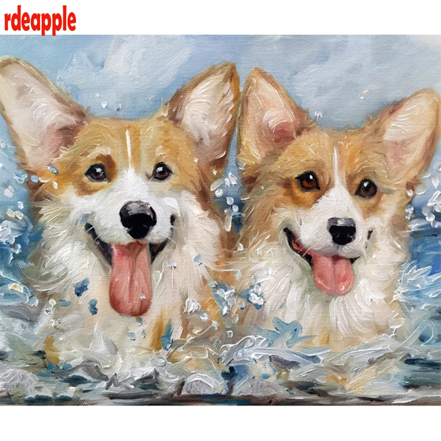 

Diamond embroidery full drill Diamond painting Welsh Corgi Dog Art beach summer Ocean diy diamond Cross Stitch Rhinestone mosaic